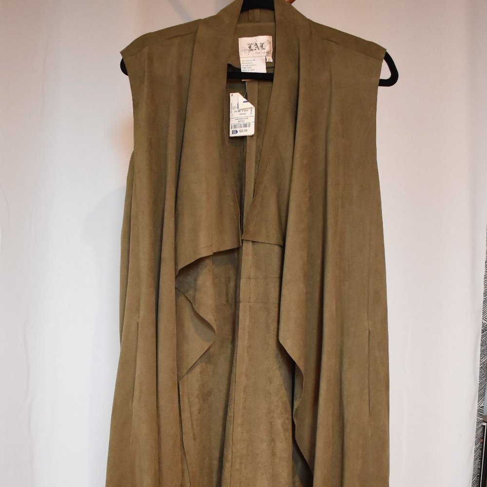 Faux Suede Green Open Front Sleeveless Vest